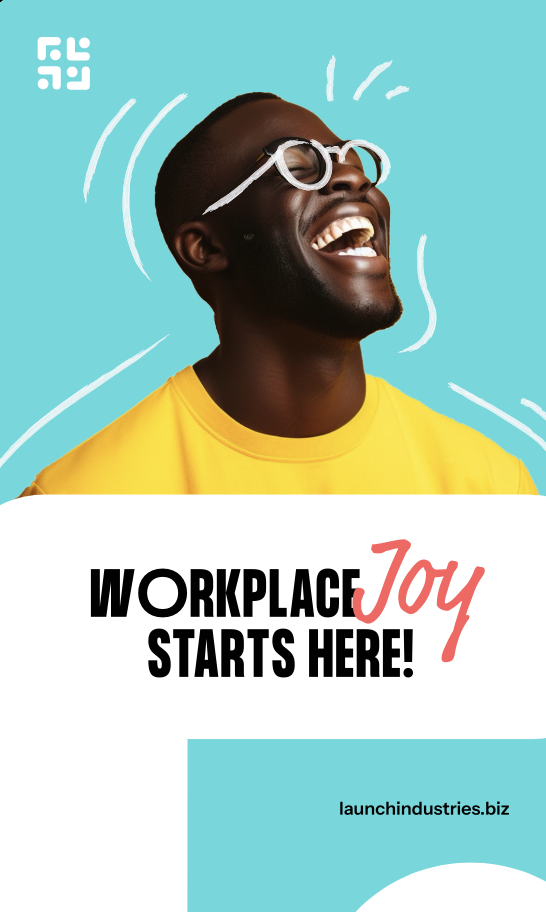 A man in a yellow shirt laughing on a teal background
